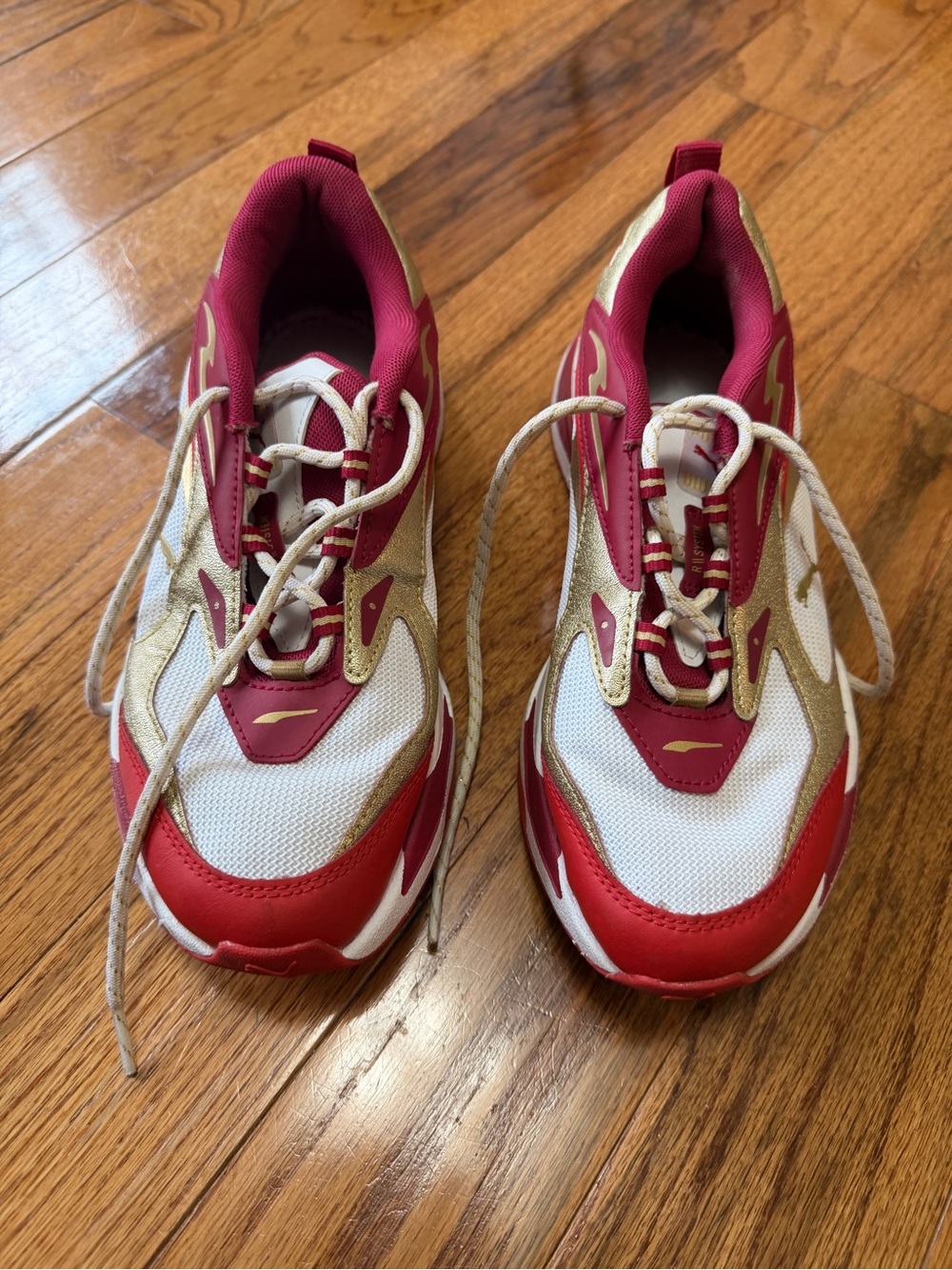 PUMA RS-Fast Glitz Chunky Sneakers Red Gold White 7Y EU 39